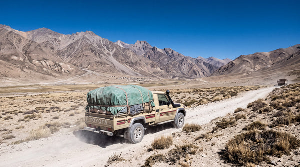 A LandCruiser 70 Series ute working on an arid high altitude plateau outside Australia