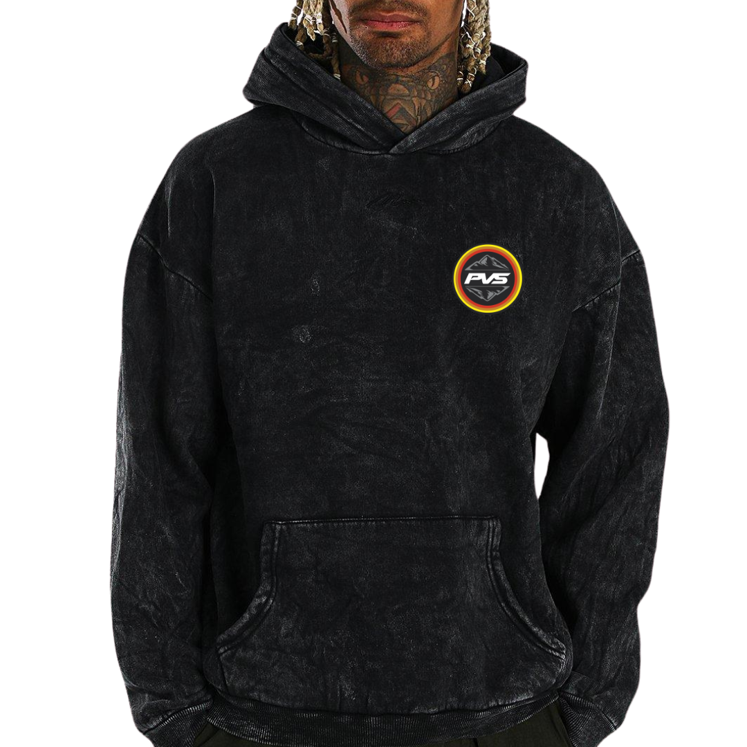 PVS Adventure Washed Black Hoodie detail view | PVS Automotive