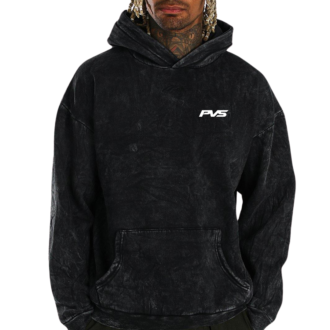 PVS 4x4 Washed Black Hoodie detail view | PVS Automotive