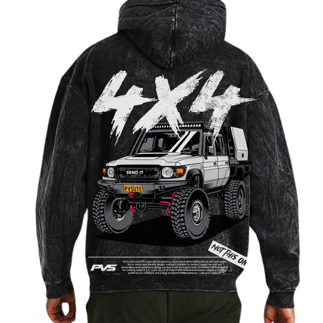 PVS 4x4 Washed Black Hoodie product view | PVS Automotive