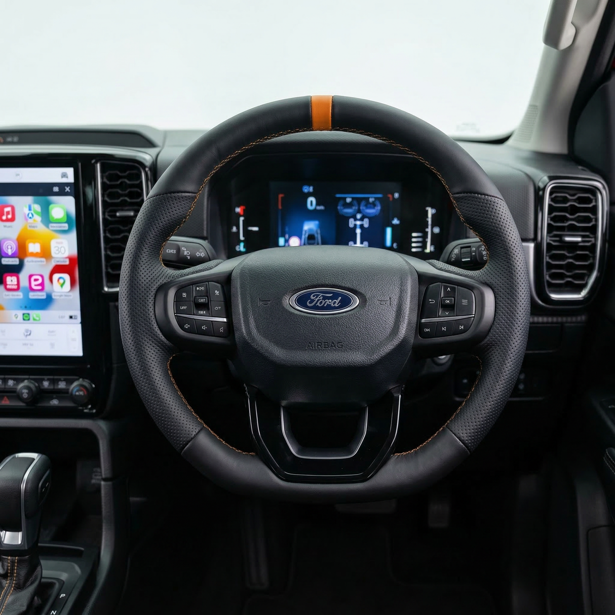 Sports Black Leather With Perforated Sides (Heated) Raptor Style Steering Wheel to suit Ford Ranger PX4 for Ranger / Ranger PX4 | PVS Automotive
