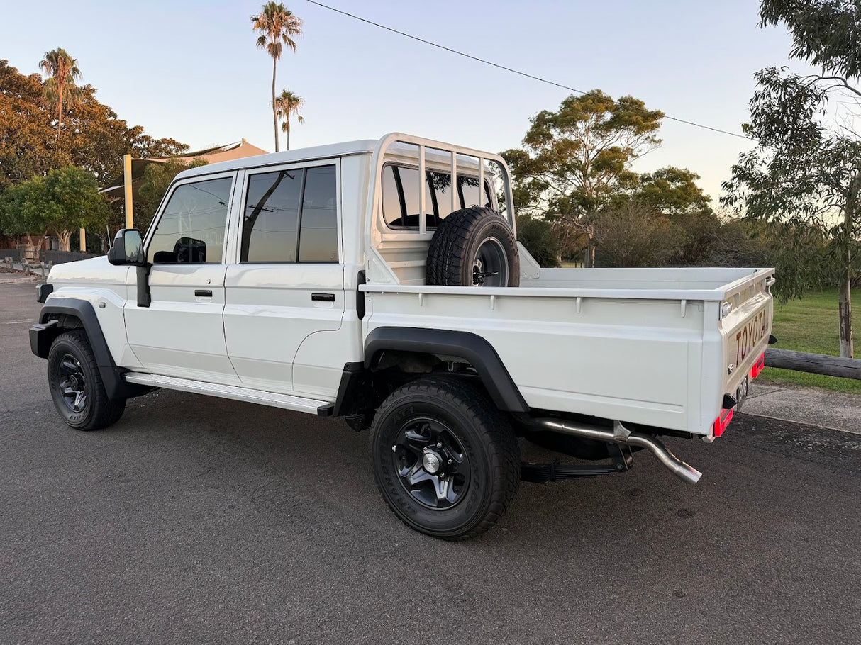 Factory Style Rear Black Fender Flares suitable Toyota LandCruiser 79 Series Dual Cab Ute Tub close-up detail | PVS Automotive