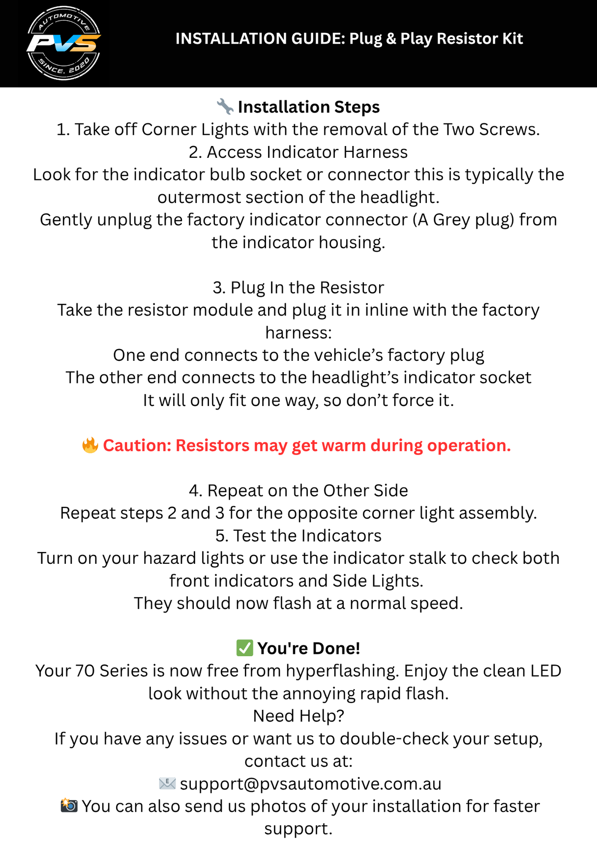 Indicator Resistor Anti Hyper Flash Kit for Toyota LandCruiser 70 Series (2008-2026)