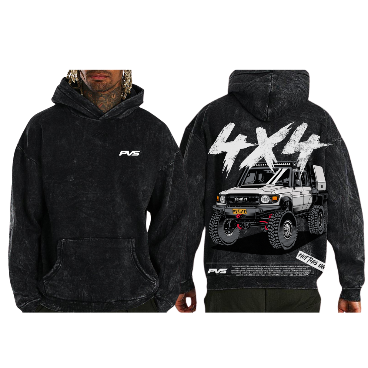 PVS 4x4 Washed Black Hoodie | PVS Automotive