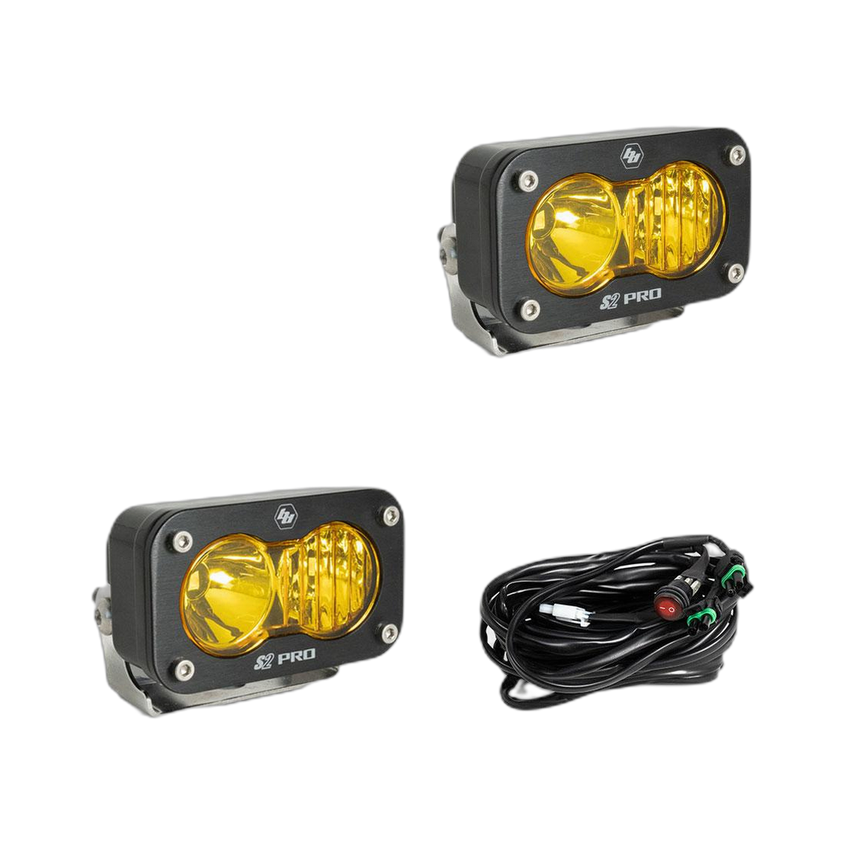 S2 Pro Black LED Auxiliary Light Pod Pair - Amber - Drive Combo