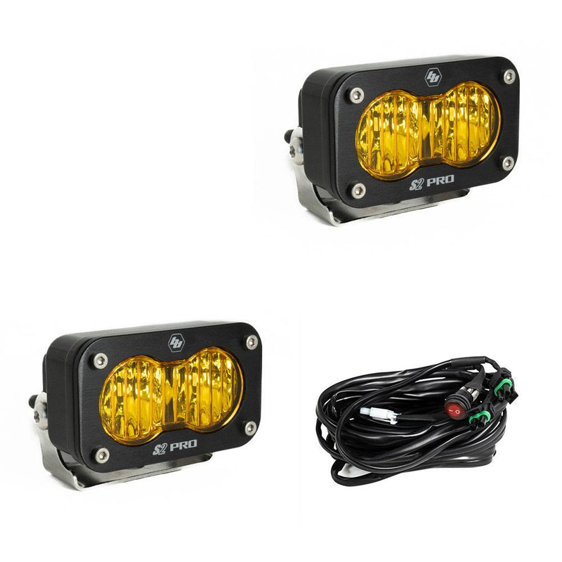 S2 Pro Black LED Auxiliary Light Pod Pair - Amber - Wide Corner