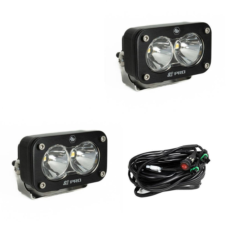 S2 Pro Black LED Auxiliary Light Pod Pair - Clear - Spot