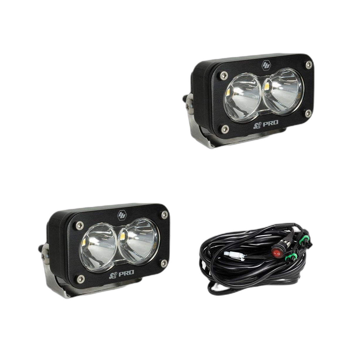 S2 Pro Black LED Auxiliary Light Pod Pair - Clear - Spot