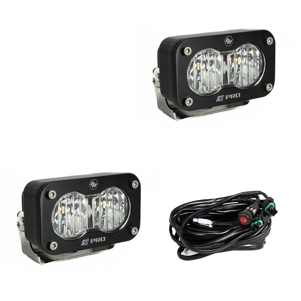 S2 Pro Black LED Auxiliary Light Pod Pair - Clear - Wide Corner