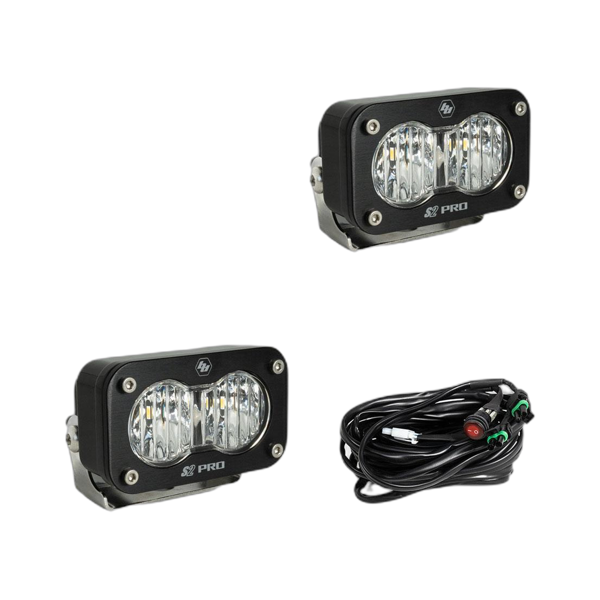 S2 Pro Black LED Auxiliary Light Pod Pair - Clear - Wide Corner