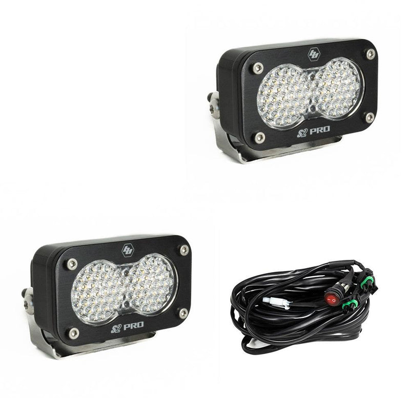 S2 Pro Black LED Auxiliary Light Pod Pair - Clear - Work Scene