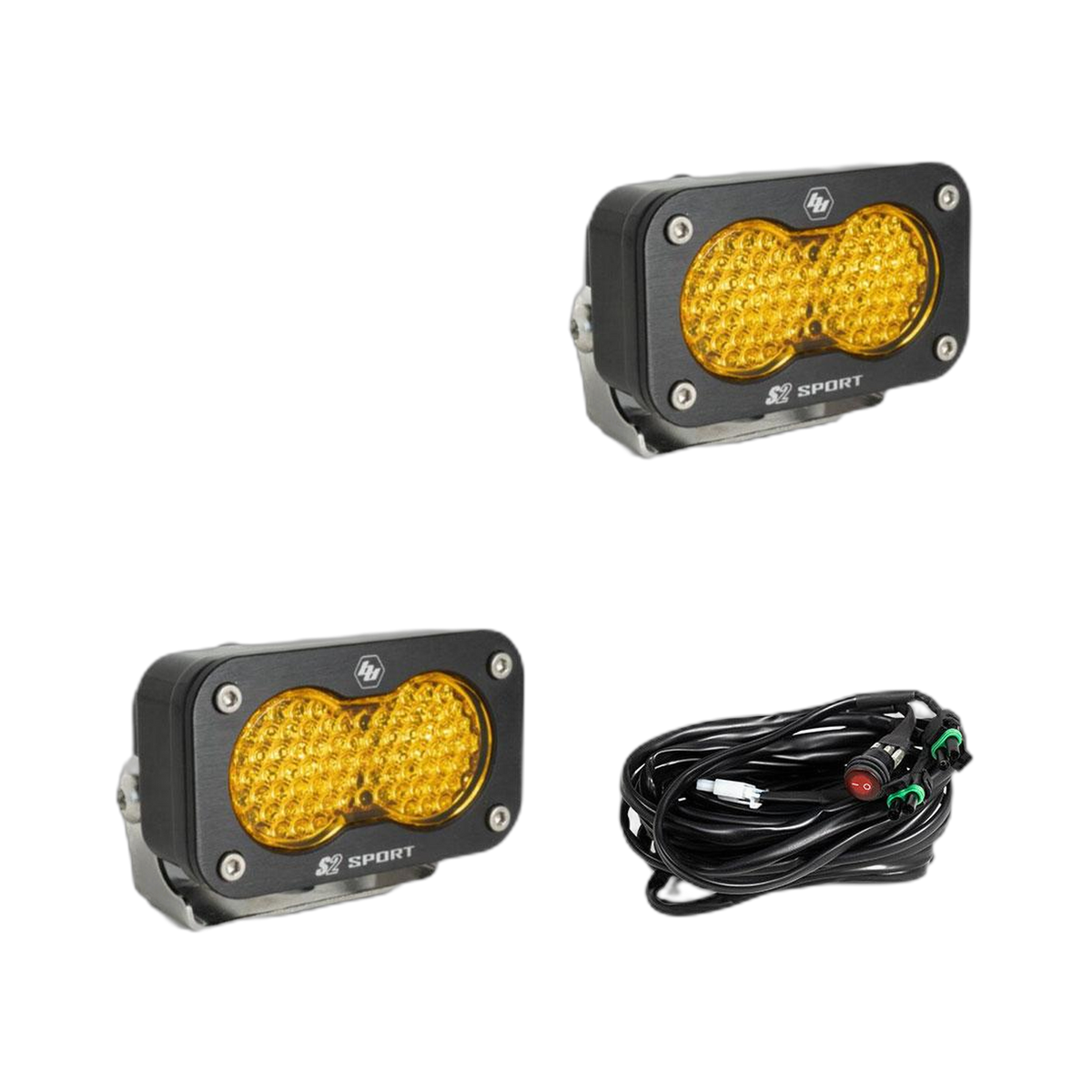 S2 Sport Black LED Auxiliary Light Pod Pair - Amber - Work scene