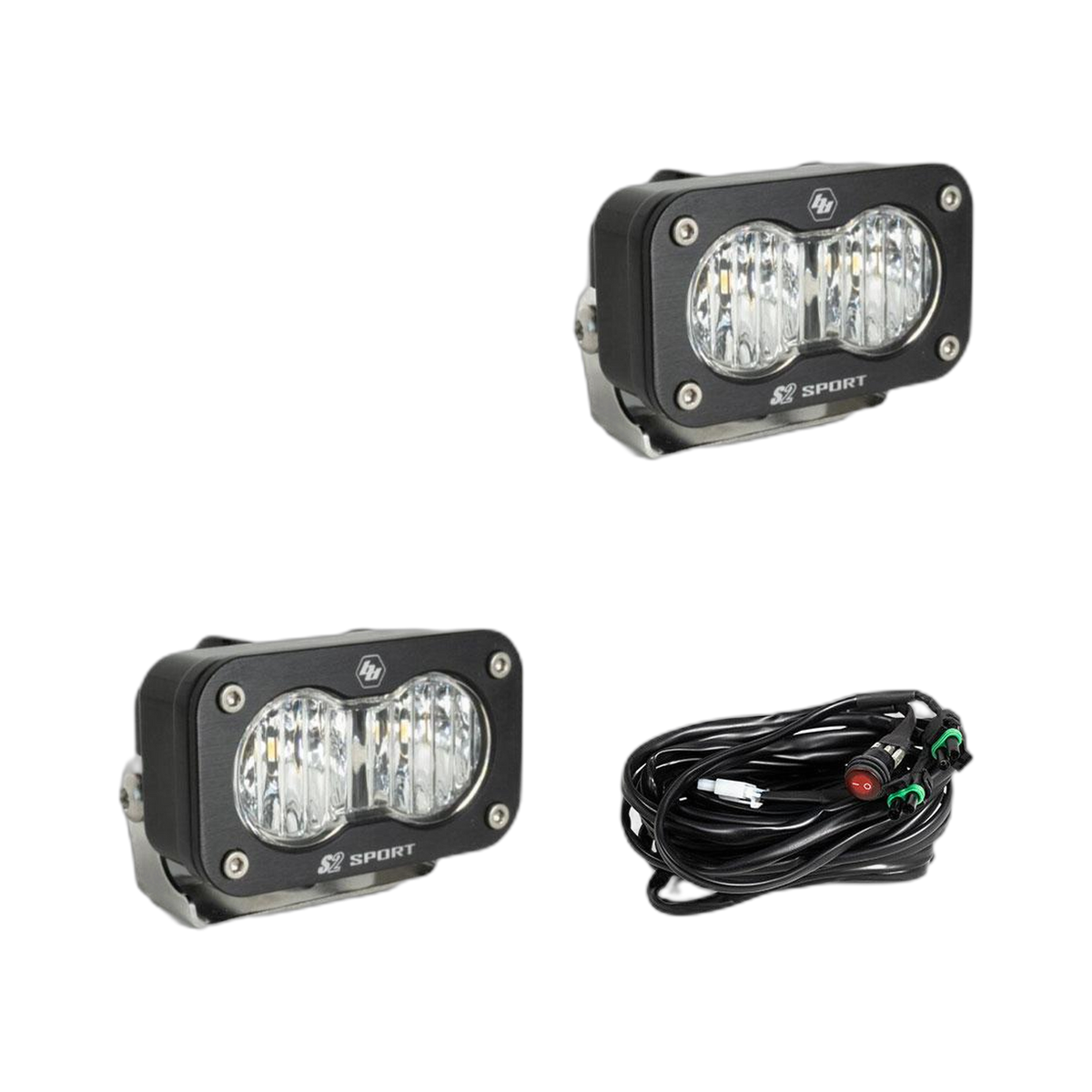 S2 Sport Black LED Auxiliary Light Pod Pair Clear Wide corner