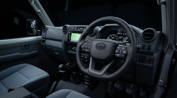PVS 300 Series style sports steering wheel kit installed in a Toyota LandCruiser 70 Series