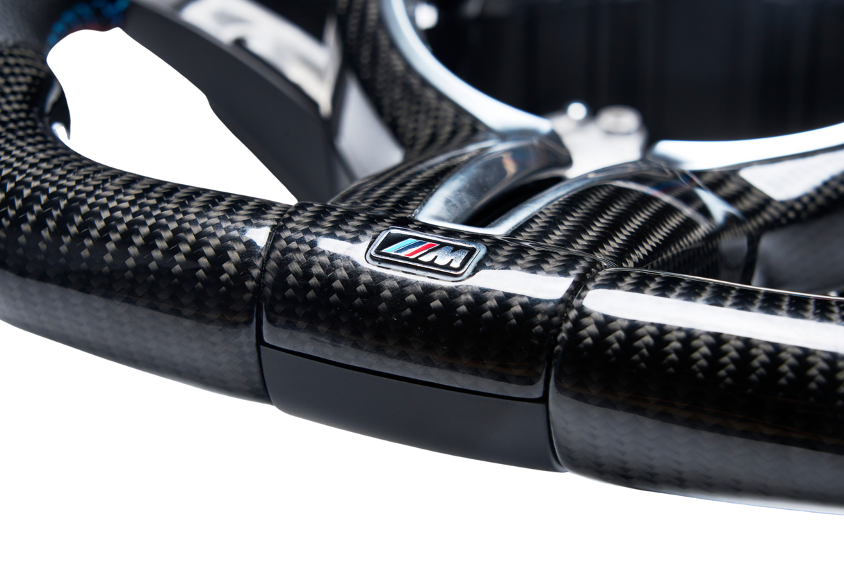 Elite Flat Bottom Carbon Black Leather with Perforated Sides Steering wheel to Suit BMW F Chassis