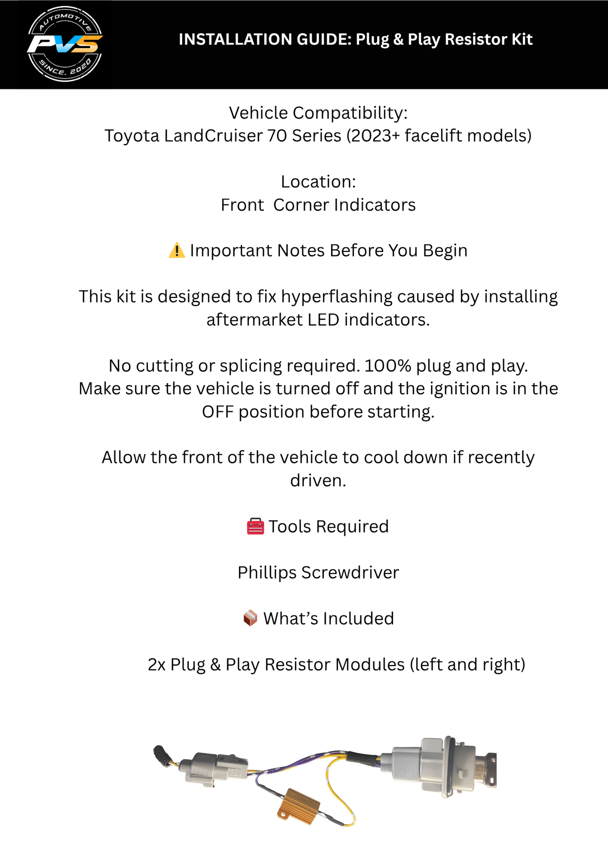 Indicator Resistor Anti Hyper Flash Kit for Toyota LandCruiser 70 Series (2008-2026)