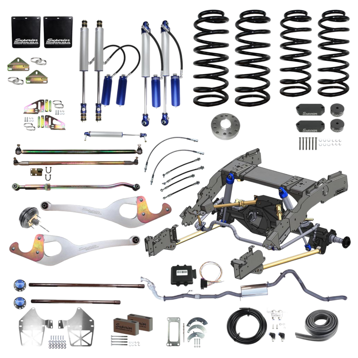 SUPERIOR OUTBACK TOURER AUSTRALIA WIDE LEGAL BOLT IN COIL CONVERSION 4 INCH LIFT, SUITS 35 INCH TYRES, TRACK CORRECTED CHROMOLY DIAMOND DIFF, 3.9T GVM SUITABLE FOR TOYOTA LANDCRUISER 76 SERIES GEN 3 WAGON (VSC MODELS)