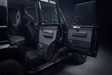 Custom PVS door cards, both driver-side, grey leather, LC76 LandCruiser build