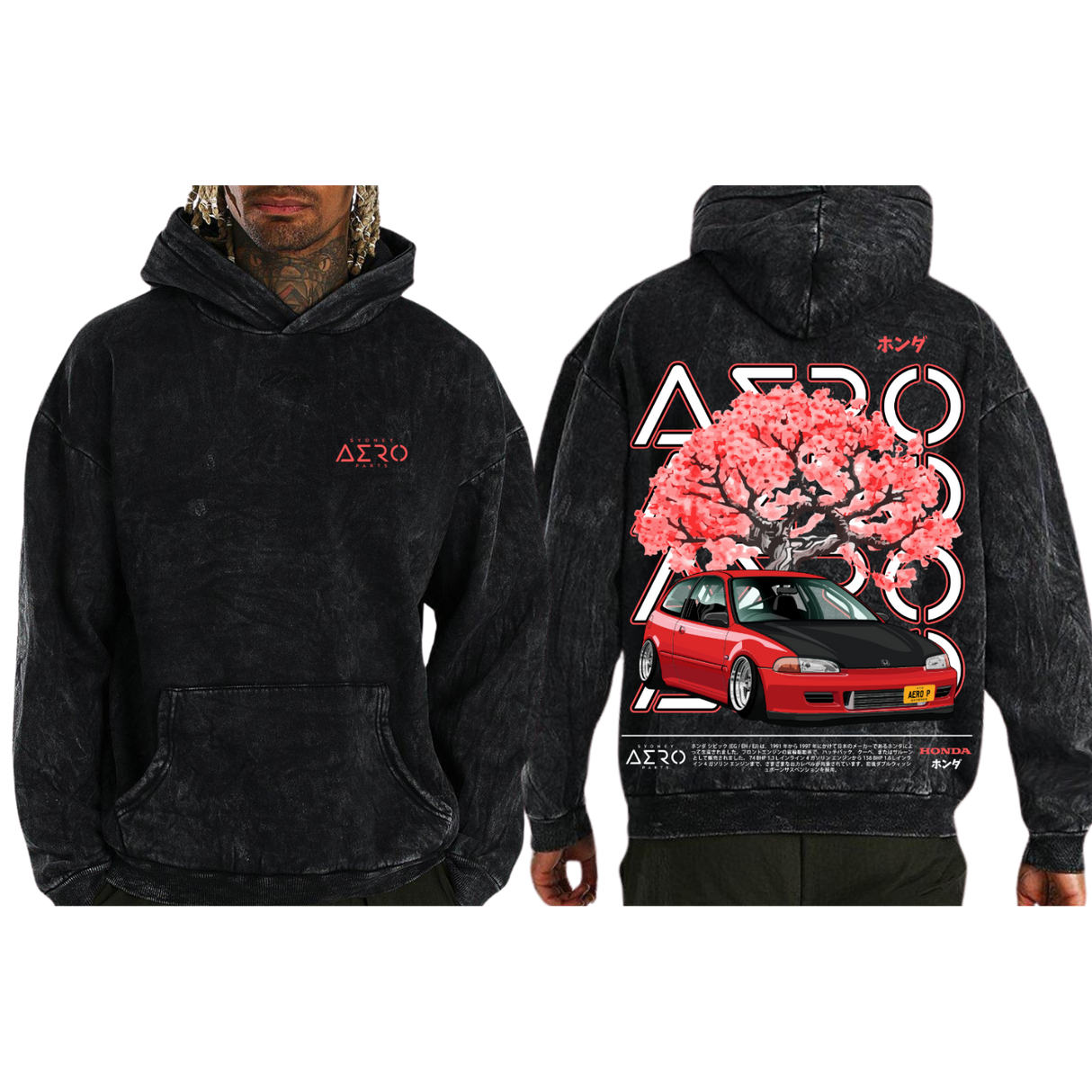 Sydney Aero Honda Civic Washed Black Hoodie