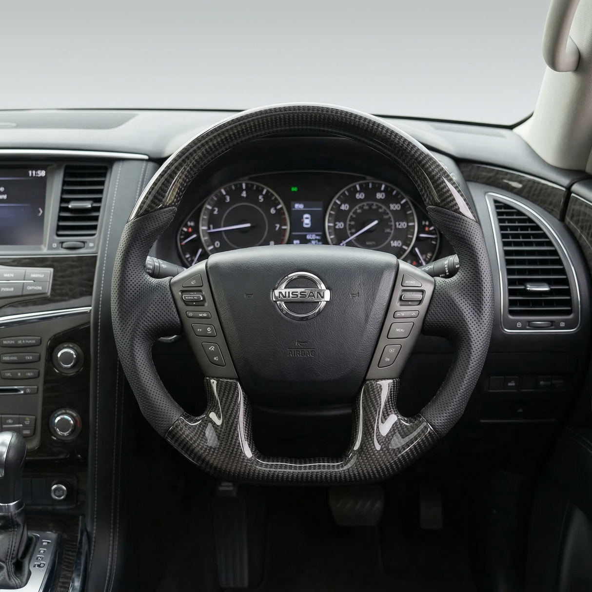 Carbon Black Leather/Perforated Sides Steering Wheel Core to suit Nissan Y62 Patrol QX80 (2013-2017)