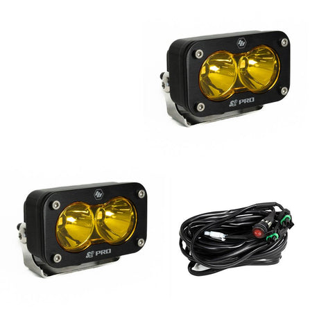S2 Pro Black LED Auxiliary Light Pod Pair - Amber - Spot