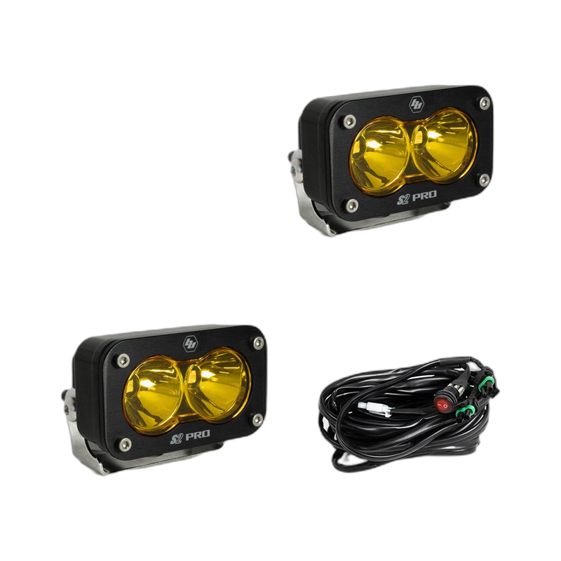 S2 Pro Black LED Auxiliary Light Pod Pair - Amber - Spot