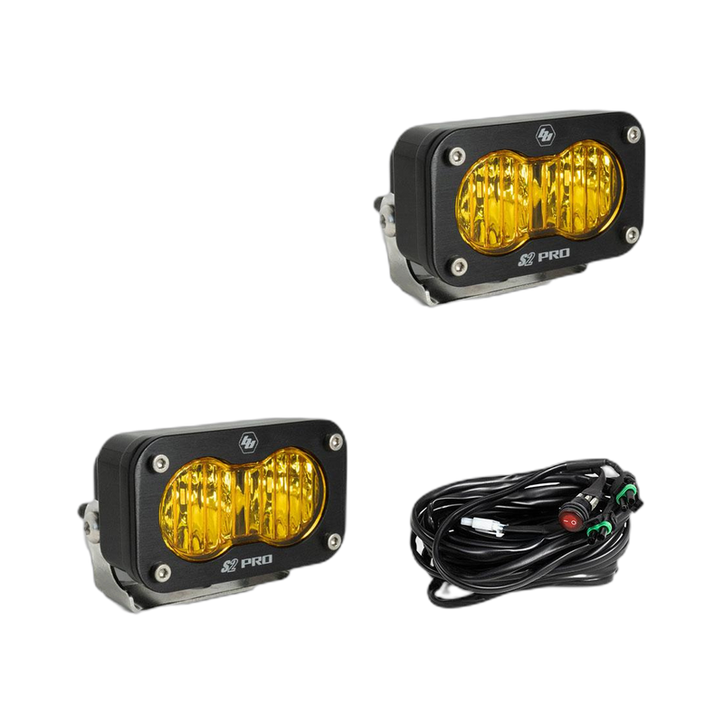 S2 Pro Black LED Auxiliary Light Pod Pair - Amber - Wide Corner