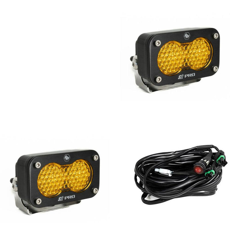 S2 Pro Black LED Auxiliary Light Pod Pair - Amber - Work scene