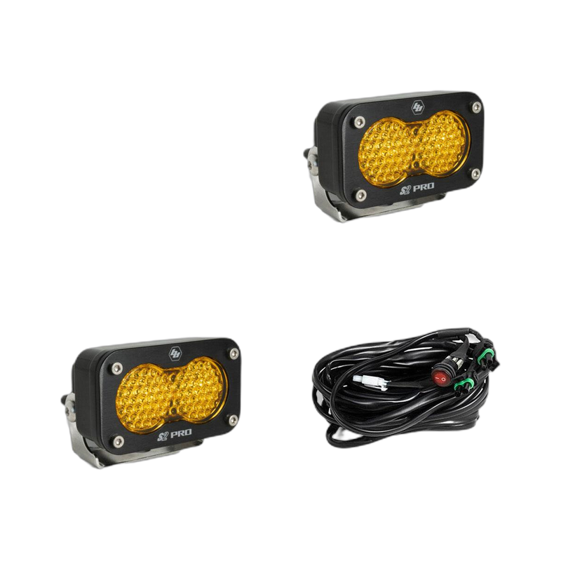 S2 Pro Black LED Auxiliary Light Pod Pair - Amber - Work scene
