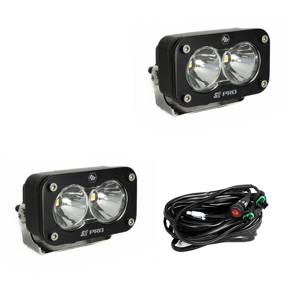 S2 Pro Black LED Auxiliary Light Pod Pair - Clear - Spot