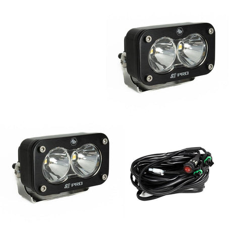 S2 Pro Black LED Auxiliary Light Pod Pair - Clear - Spot