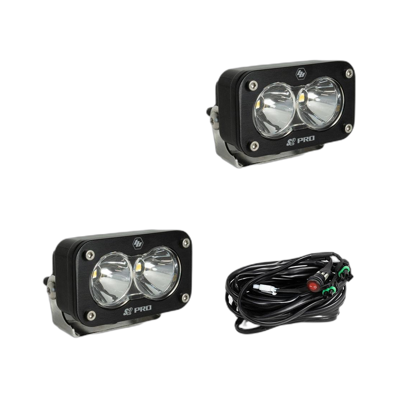 S2 Pro Black LED Auxiliary Light Pod Pair - Clear - Spot