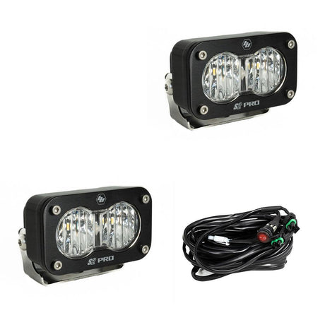 S2 Pro Black LED Auxiliary Light Pod Pair - Clear - Wide Corner