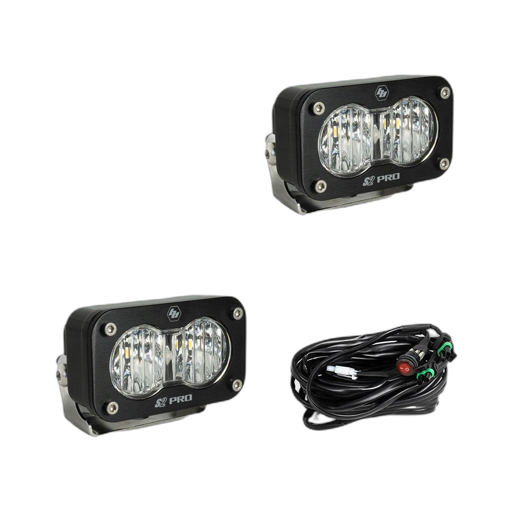 S2 Pro Black LED Auxiliary Light Pod Pair - Clear - Wide Corner
