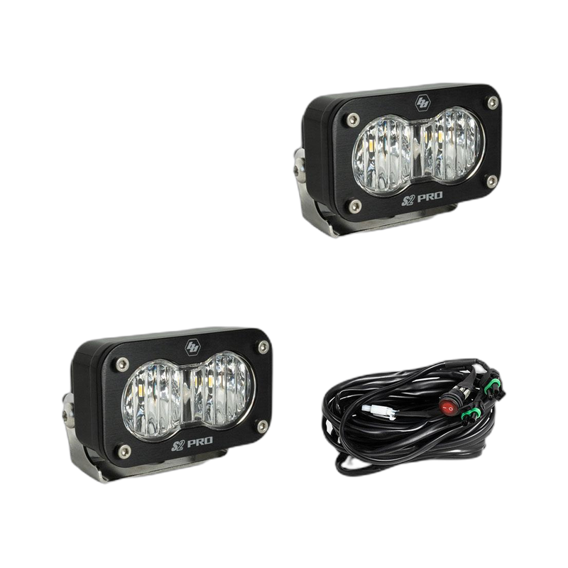 S2 Pro Black LED Auxiliary Light Pod Pair - Clear - Wide Corner