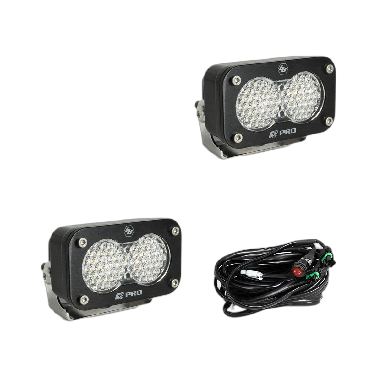 S2 Pro Black LED Auxiliary Light Pod Pair - Clear - Work Scene