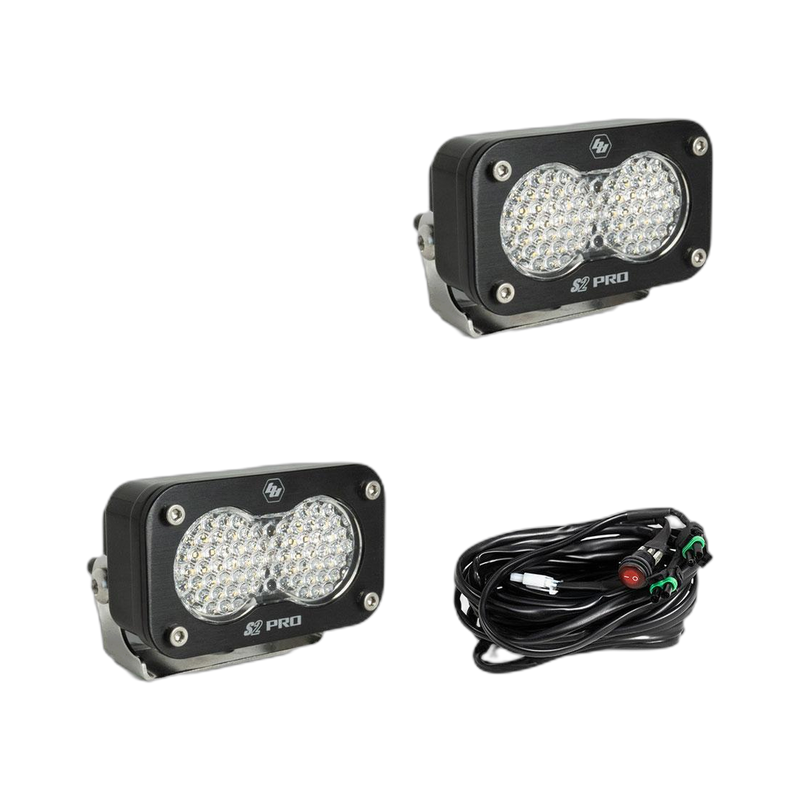 S2 Pro Black LED Auxiliary Light Pod Pair - Clear - Work Scene