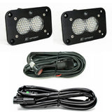 Baja Designs S2 Sport black flush mount LED light pod reverse kit, work scene, pair of pods with wiring harnesses
