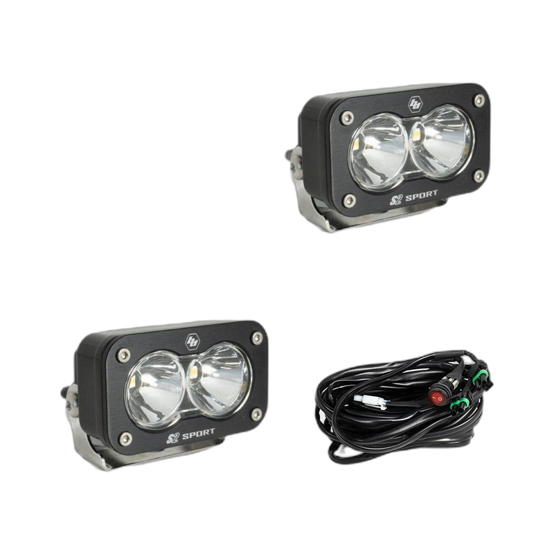 S2 Sport Black LED Auxiliary Light Pod Pair - Clear - SPOT