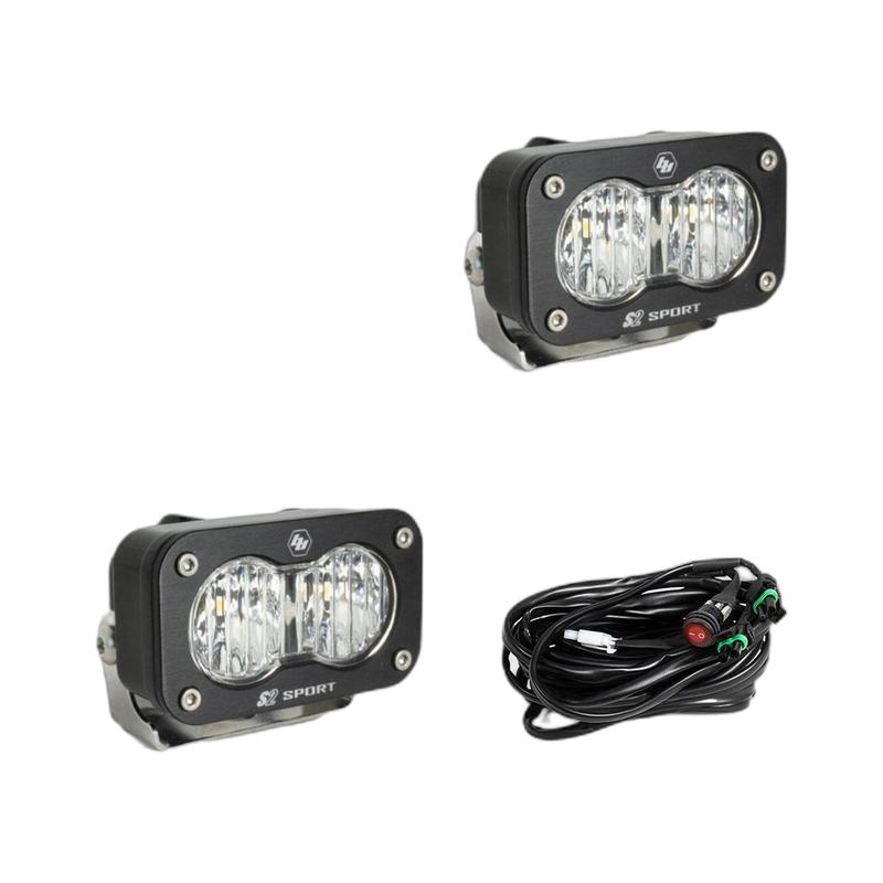 S2 Sport Black LED Auxiliary Light Pod Pair Clear Wide corner
