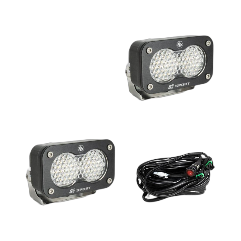 S2 Sport Black LED Auxiliary Light Pod Pair Clear Work scene