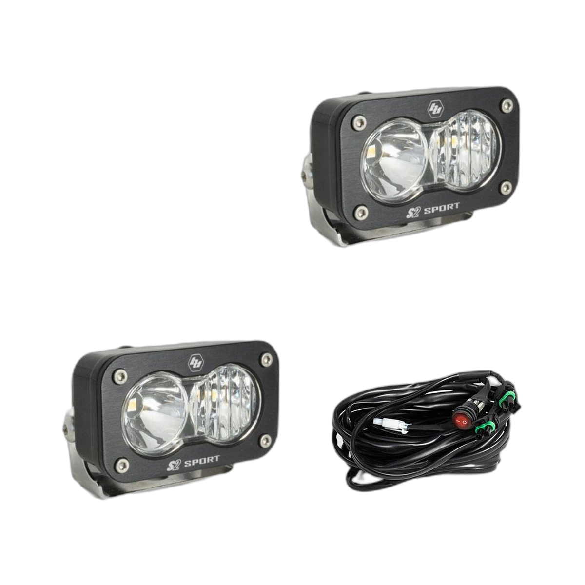 S2 Sport Black LED Auxiliary Light Pod Pair, Driving/Combo Clear