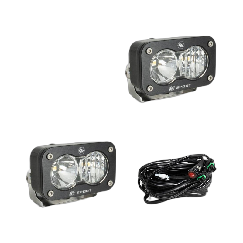 S2 Sport Black LED Auxiliary Light Pod Pair, Driving/Combo Clear