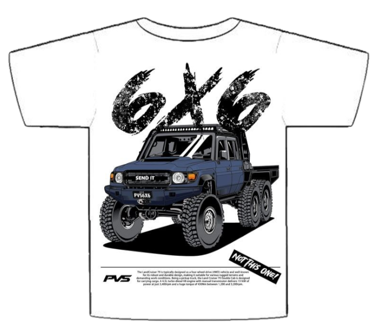 PVS 6x6 White T-Shirt product view | PVS Automotive