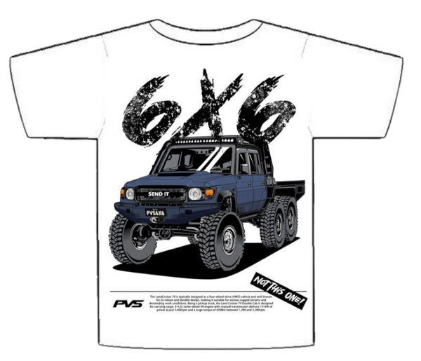 PVS 6x6 White T-Shirt product view | PVS Automotive