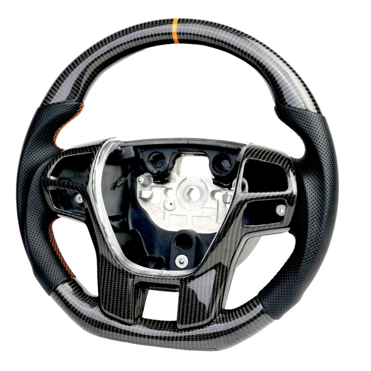 Classic Carbon with Orange Stitch and Stripe Wildtrak Style Steering Wheel to suit Ford Ranger PX2/PX3/EVEREST