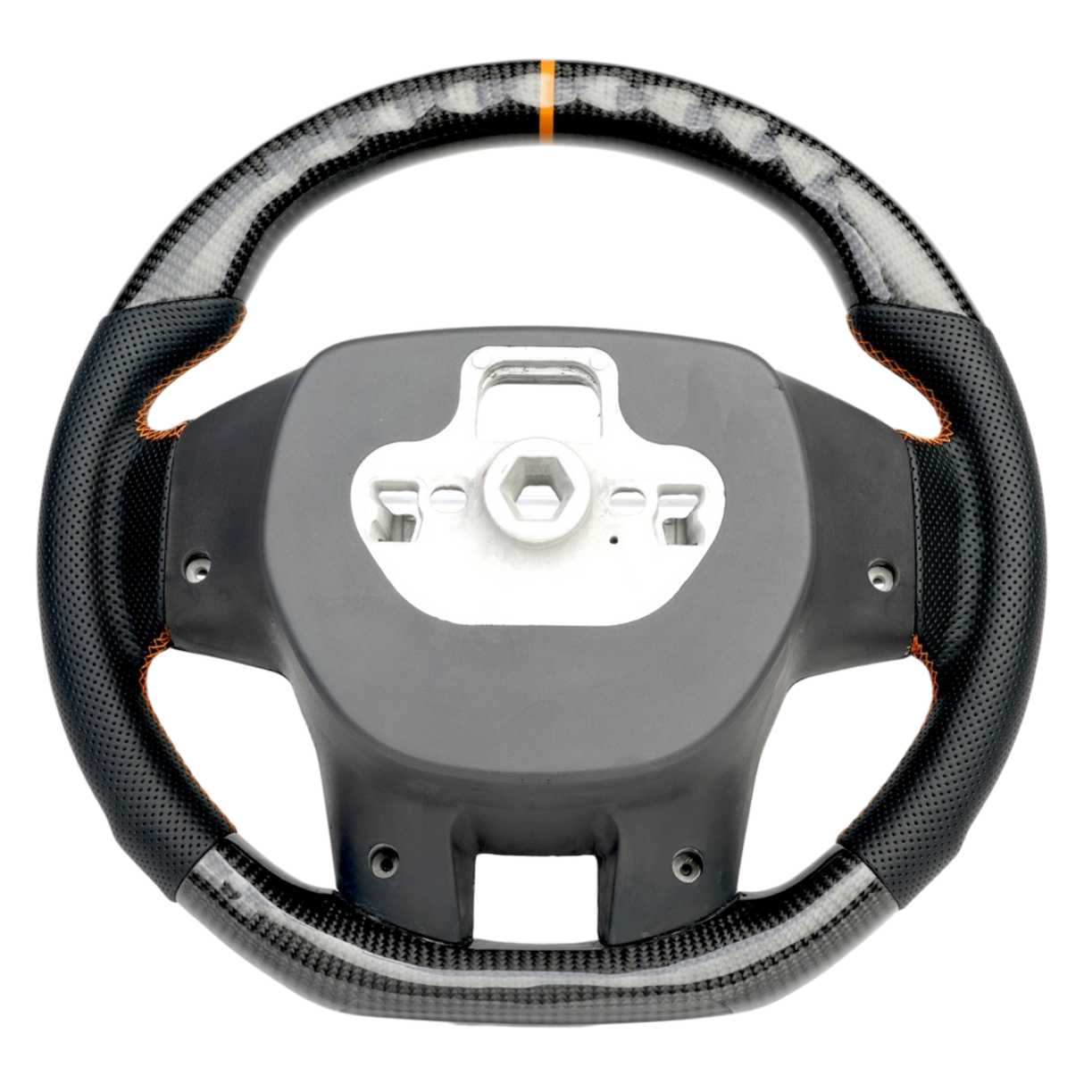 Classic Carbon with Orange Stitch and Stripe Wildtrak Style Steering Wheel to suit Ford Ranger PX2/PX3/EVEREST